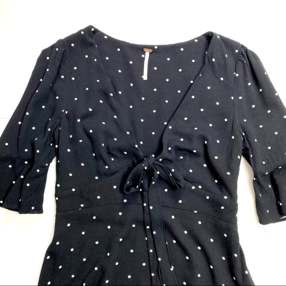 Free People Polka Dots Skater Mini Dress in Black with White Dots - Picture 5 of 8